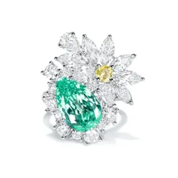 Bellux Fine Jewelry 925 Silver Synthetic Zircon Ring Paraiba Blue Green Full Diamond Flower Large Carat Luxury Ring