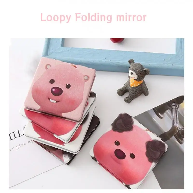 New Loppy Folding Mirror Cute Cartoon Portable Small Lightweight Waterproof Durable Handheld Makeup Girl Heart Small Mirror Gift