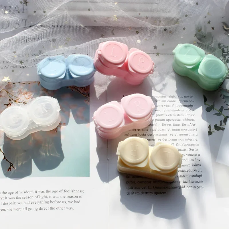 Girls Colored Contact Lens Case Candy Color Contact Lenses Box Travel Kit Holder Lens Container with Tweezers Suction Stick Set