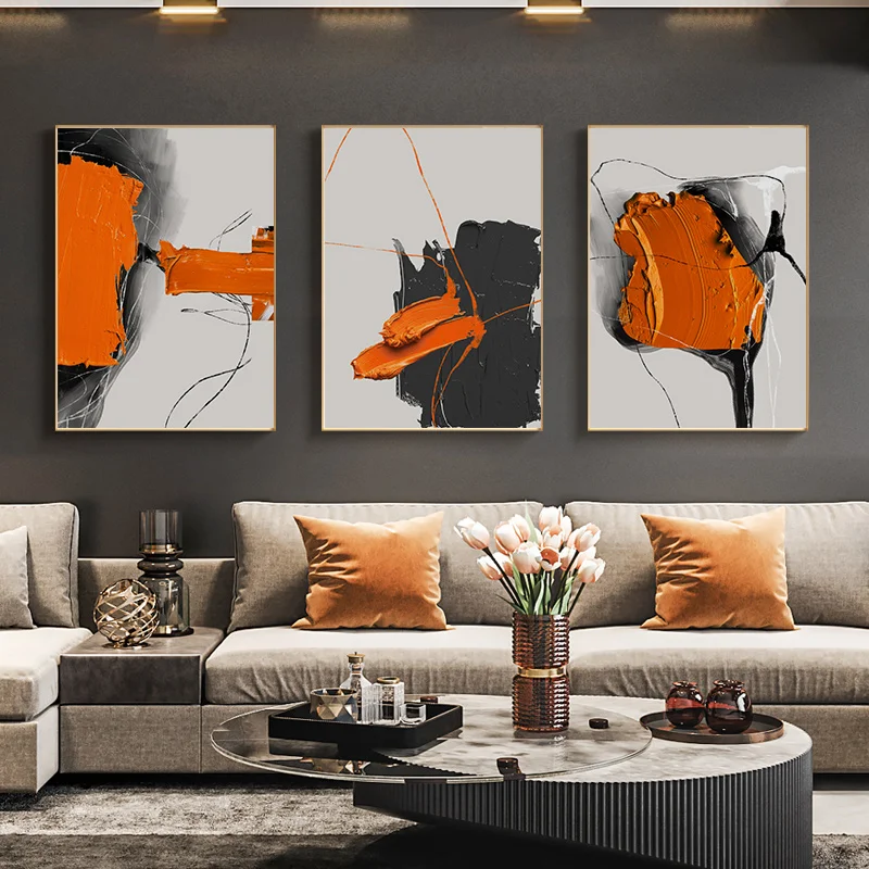 

3Pcs/Set Abstract Black and Orange Canvas Poster Wall Art Print Modern Nordic Living Room Entrance Home Decoration, Frameless