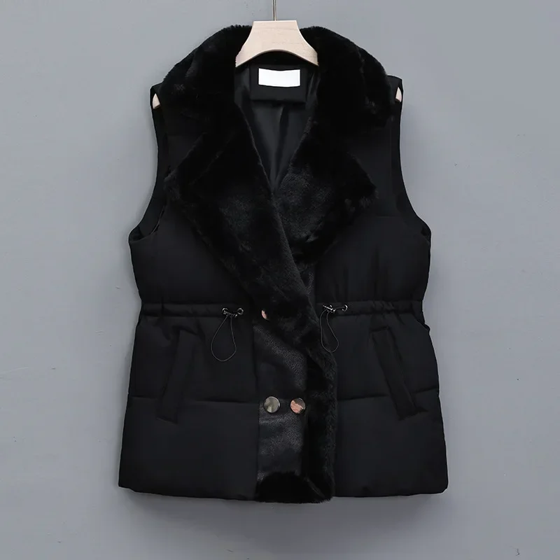 2024 Autumn Winter New Down Cotton-Padded Vest Jacket Women Korean Sleeveless Suit Collar Waist Waistcoat Short Coat Ladies Tops