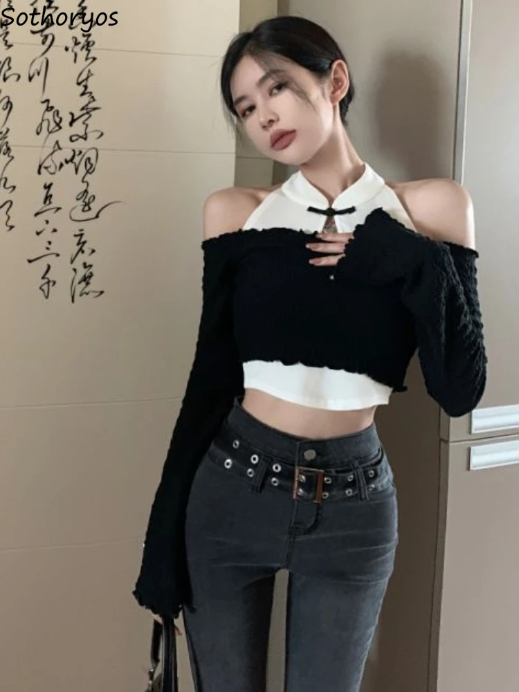 

Tanks Sets Women Hollow Out All-match Daily Backless Vintage Chinese Style Basics Special Charming Trendy Spring Tender Popular