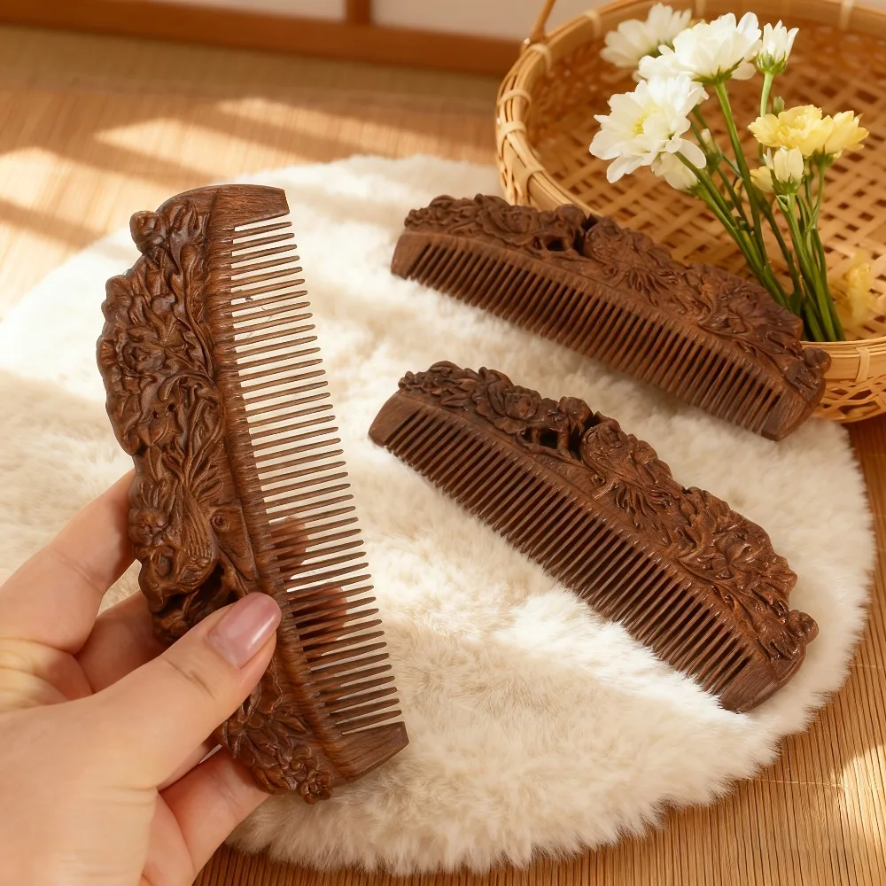 1Pc Natural Wood Comb Hand Carved Wooden Hair Comb Anti Static Scalp Massage Detangling Brush Traditional Chinese Craft Gift