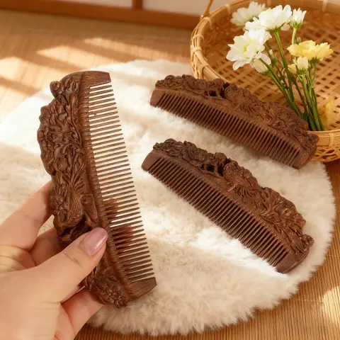 1Pc Natural Wood Comb Hand Carved Wooden Hair Comb Anti Static Scalp Massage Detangling Brush Traditional Chinese Craft Gift