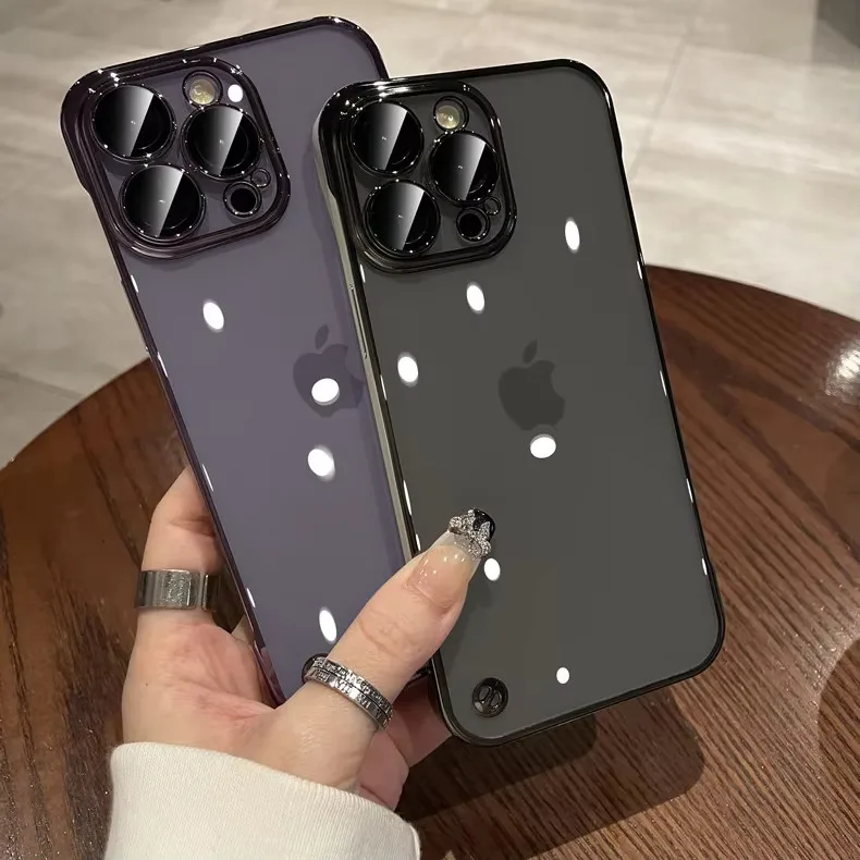 Custodia ultra sottile trasparente senza cornice placcatura di lusso per iPhone 16 15 14 Plus 13 12 11 Pro Max Cover protettiva per lenti rigide trasparenti