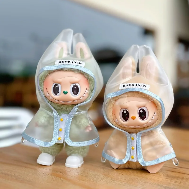 

Прозрачный плащ Labubu для кукол — дизайн подвески 15 см 17 см — третье поколение — только одежда без куклы в комплект