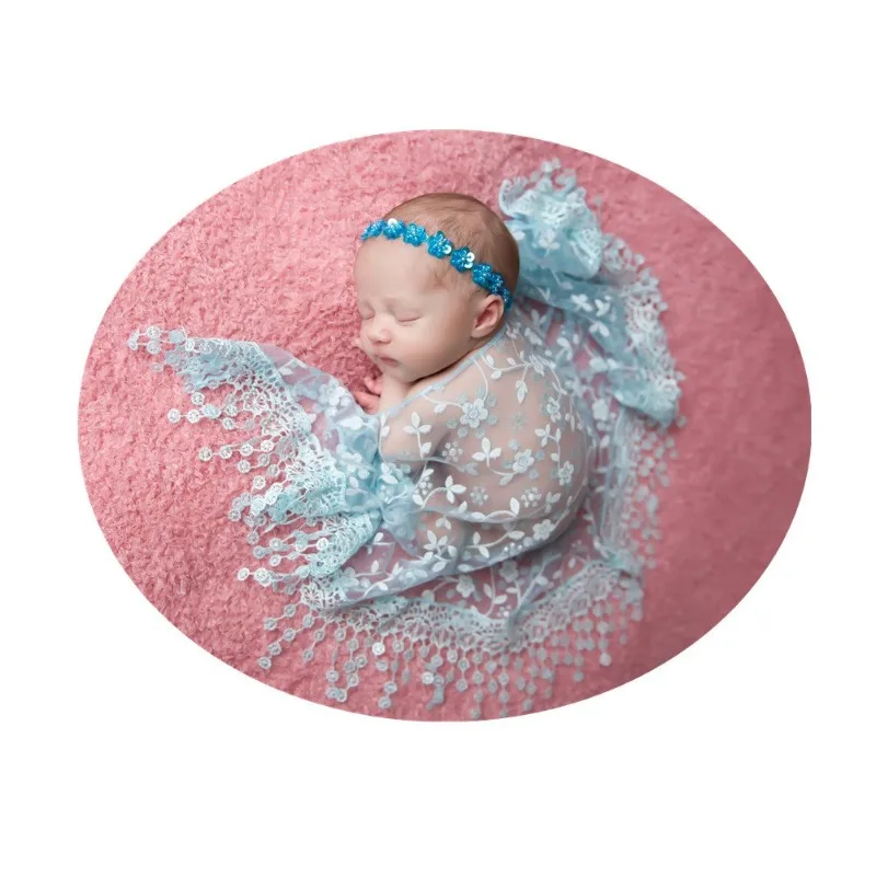 Newborn Photography Lace Wrap Triangle Mesh Swaddle with Tassels Delicate Romper Headband Set Photo Shoot Hypoallergenic Prop