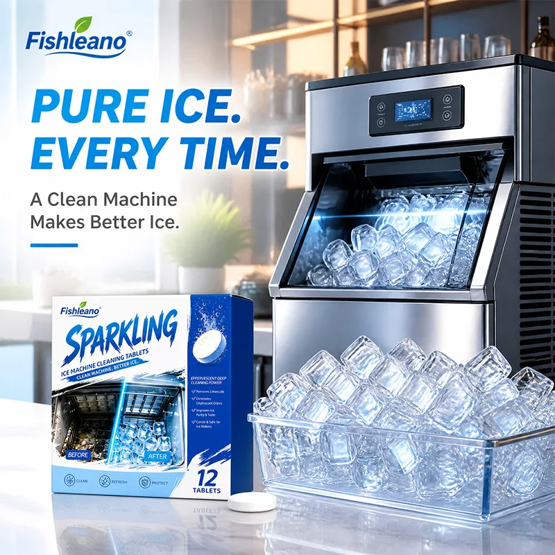 Fishleano 12Pcs Ice Machine Cleaning Tablets Effervescent Descaler Remove Limescale Odor Improve Ice Purity Safe Cleaner