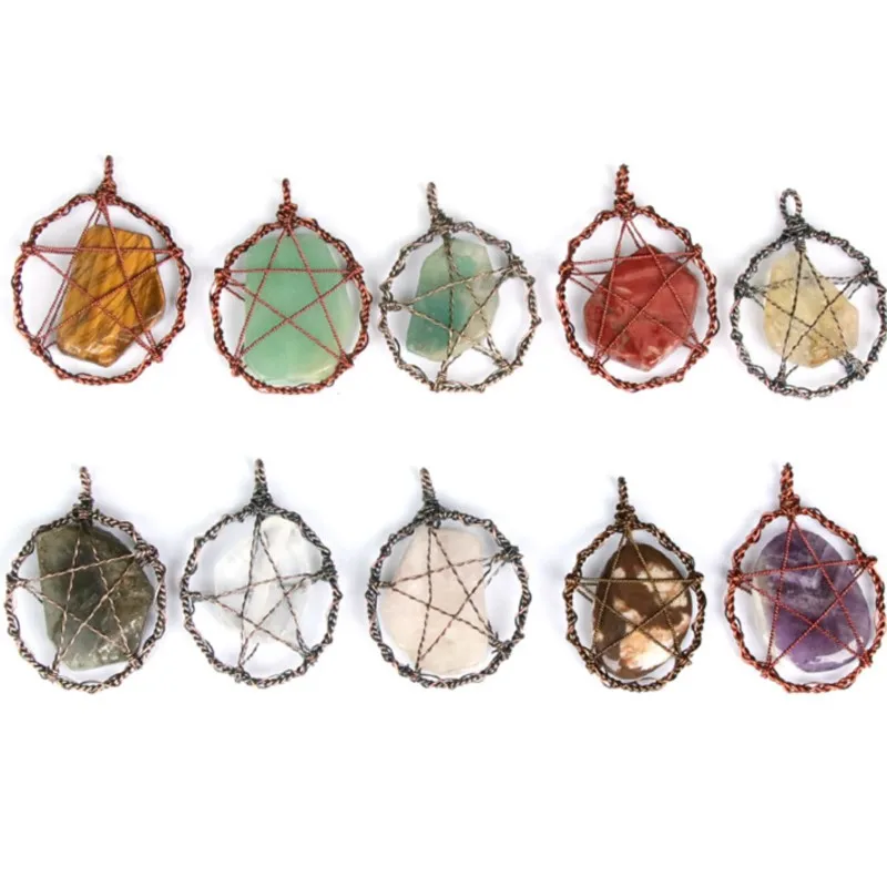 Stars Pendant Natural Gemstone agate slice crystal energy stone mineral crystal citrine tourmaline Fluorite quartz Malachite 