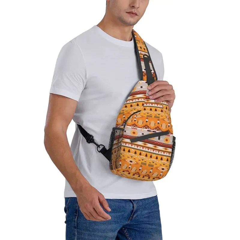 ปากีสถาน Ajrak พิมพ์กระเป๋าเป้สะพายหลัง Crossbody ผู้ชายเผ่าวัฒนธรรมไหล่กระเป๋าคาดหน้าอกสำหรับขี่จักรยาน Camping Daypack