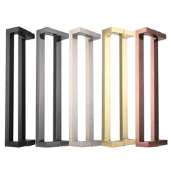 JACHOR Stainless Steel Glass Door Handle Square Tube Double Bent Moving Doors Pull Handles Shower Door Bathroom Hardware Set