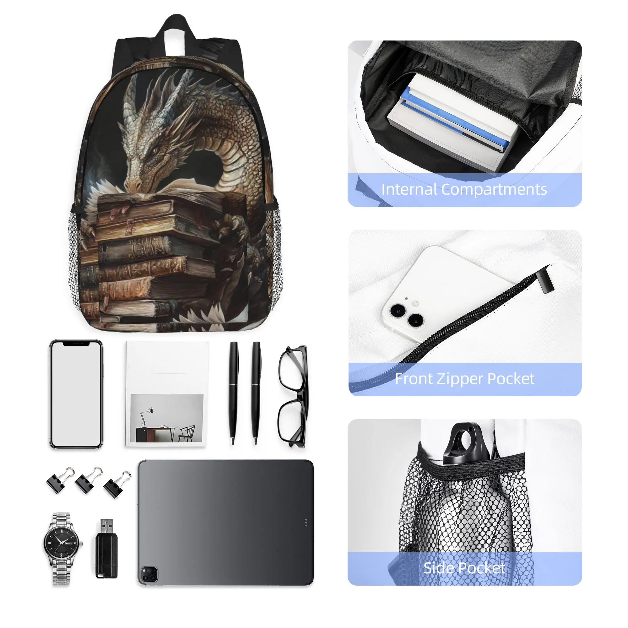 Book And Sleeping Dragon Backpack Hot Sale Daypack Large Capacity Boys Girls BookBag Shoulder Bags for Men Women School Bag
