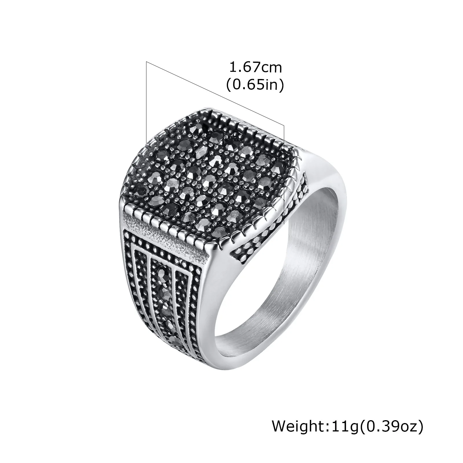 Stainless Steel Black Zircon Ring for Men Signet Ring Wedding /Eengagement Jewelry