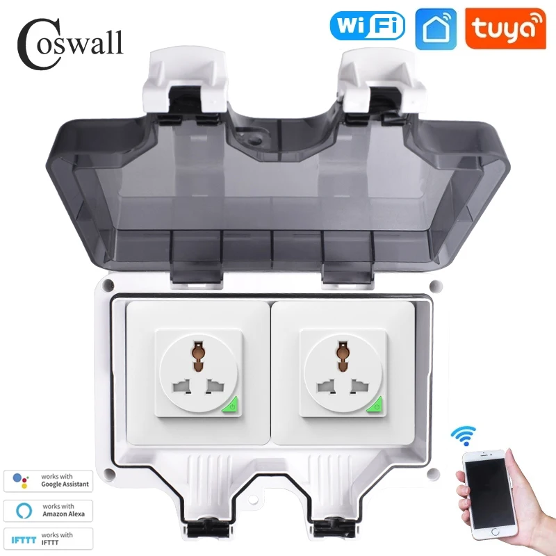 Coswall Tuya Zigbee / WIFI IP66 Waterdicht EU FR UK Universele stopcontacttijdschakelaar Programmeerbaar met stroombewakingsfunctie
