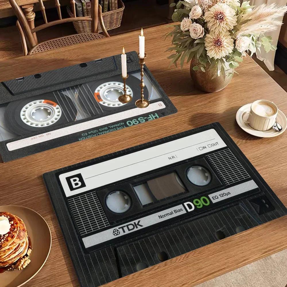 Cassette Tape Kitchen Dish Mat Absorbent Dining Table Mats Retro Non-slip Placemat Coffee Dish Tableware Mat for Home Decor