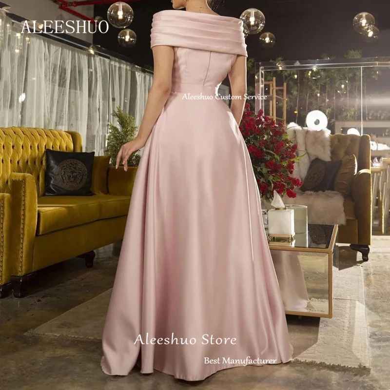 Aleeshuo-Modern Off Shoulder Prom Dresses, vestido A-Line, plissado, ocasiões formais, trem destacável