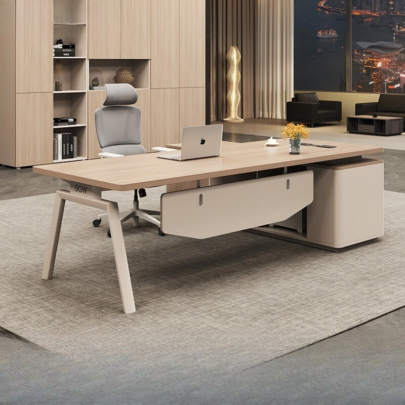 مكتب تنفيذي بني رخيص الثمن، دعم الساق الجمالية، أدراج كبيرة، مكتب تنفيذي، أثاث مكتبي خشبي حديث من Mesa De Escritorio #1