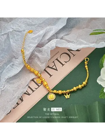 Luxury 24K 9999 Pure Gold Crown God of Wealth Ruyi Entangled Bracelet