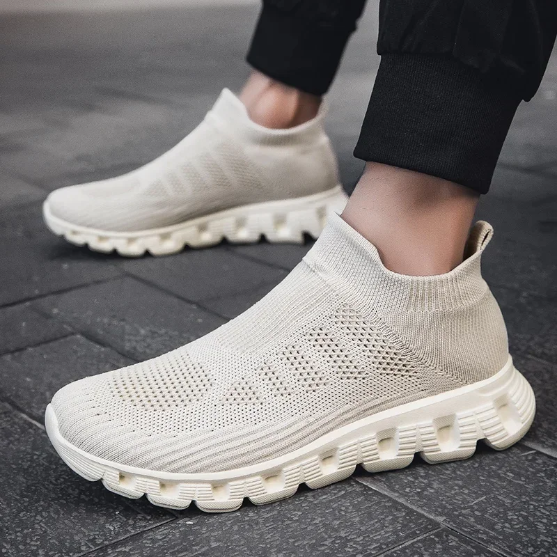 Men's summer style breathable mesh casual flying weaving socks shoes one-step thick-soled soft-soled running non-slip sneakers