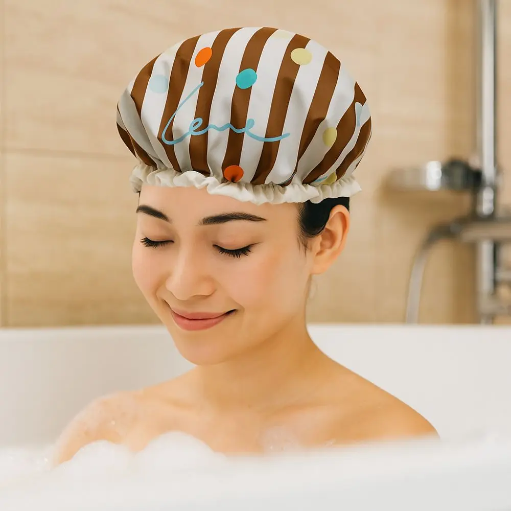 

2PCS Practical Reusable Waterproof Shower Cap Cartoon Comfortable Bath Cap with Elastic Band Hair Protection Cap Shower Use