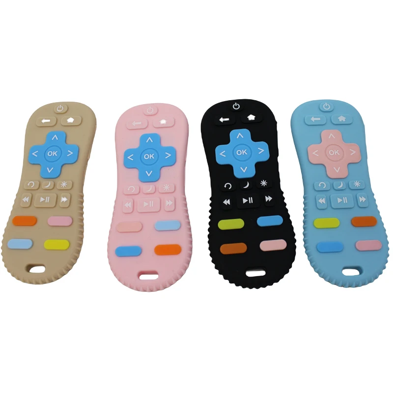 Baby silicone remote control teether baby anti-eating hand teething stick cartoon soothing teething toys cognitive teething toys