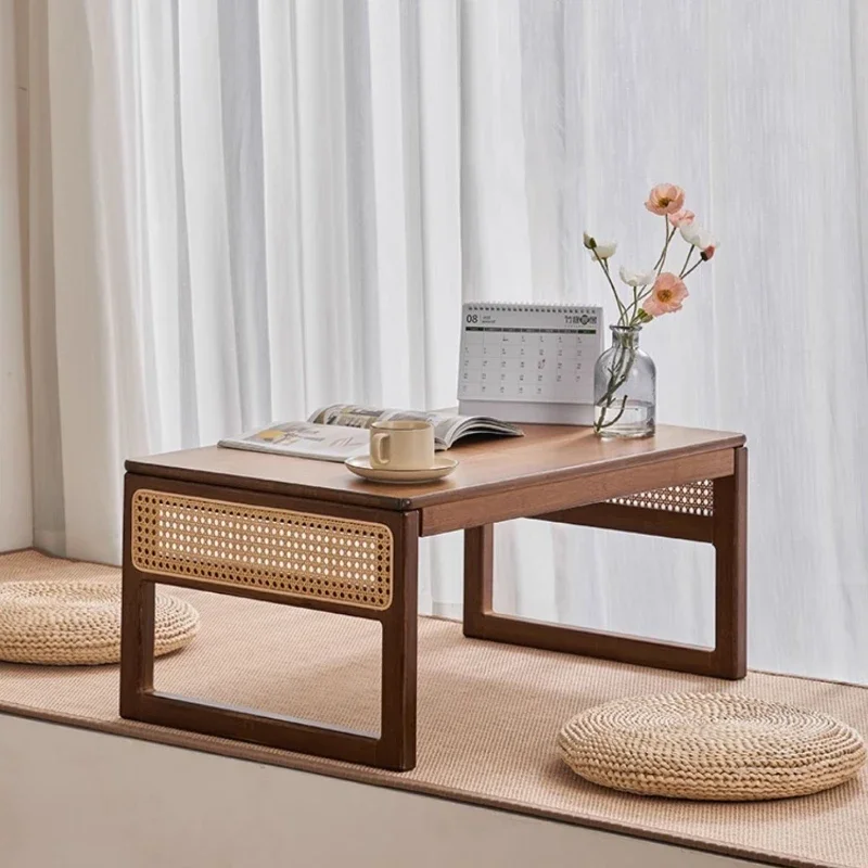 Bamboo Rattan Bay Window Table Wear-Resistant Small Coffee Stand Durable Tatami Bedside Table Bedside Study Desk