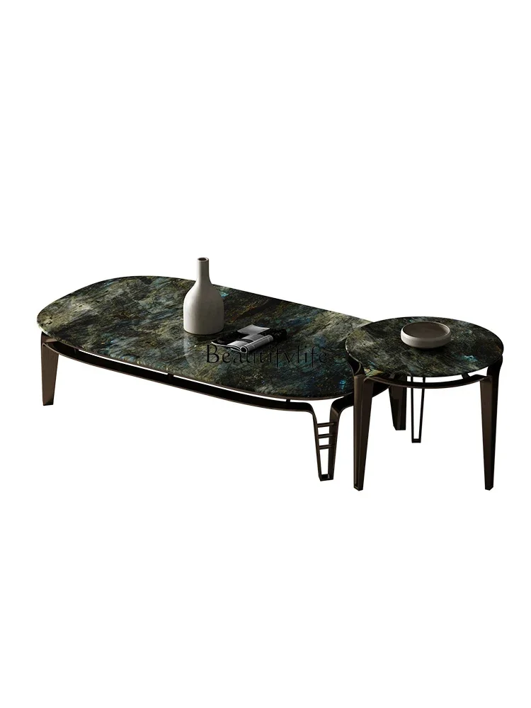 

LD33Oval Stainless Steel Marble Coffee Table Side Table Combination Light Luxury and Simplicity Art