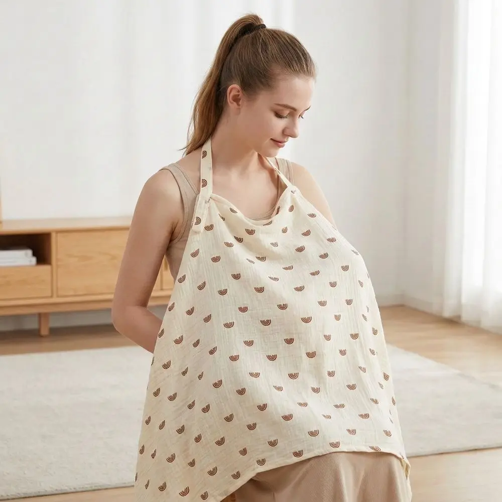 Cotton Breastfeeding Nursing Cover Adjustable Arch Neckline Breast Feeding Blanket Breathable Multi-purpose Use Stroller Blanket