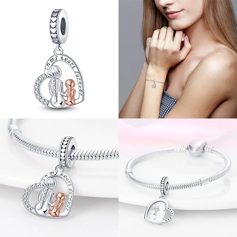 Hot 100% 925 Sterling Silver Love Mother and Daughter Charms Fit 925 Original Bracelets DIY Jewelry Making For Women Gift