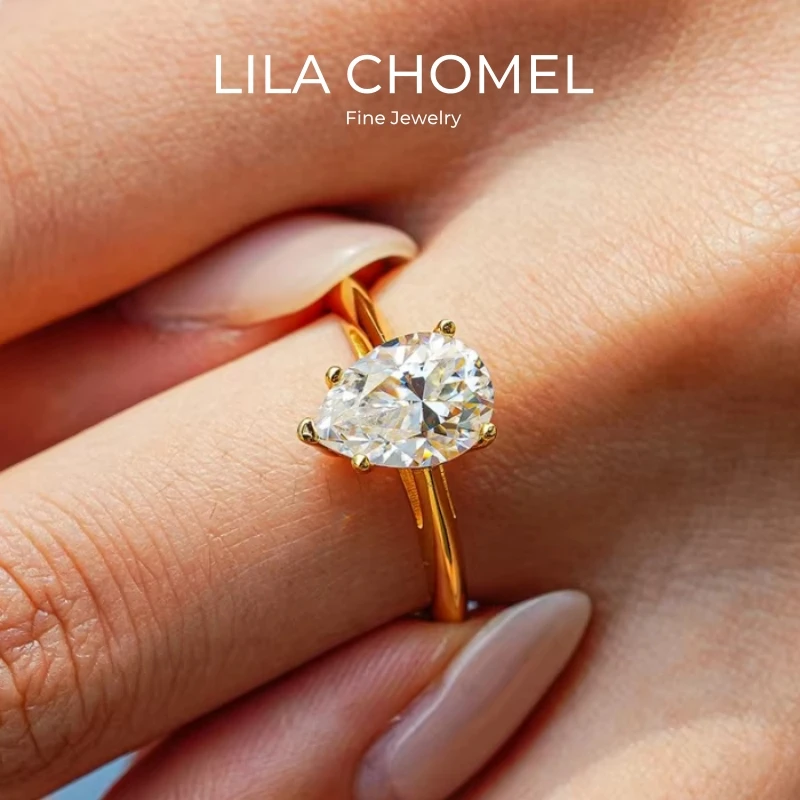 النساء المشاركة 18K الذهب الزفاف الفرقة 2CT الكمثرى مويسانيتي الماس زوجة عيد الحب خواتم فتاة صديق هدية عيد ميلاد مجوهرات #1