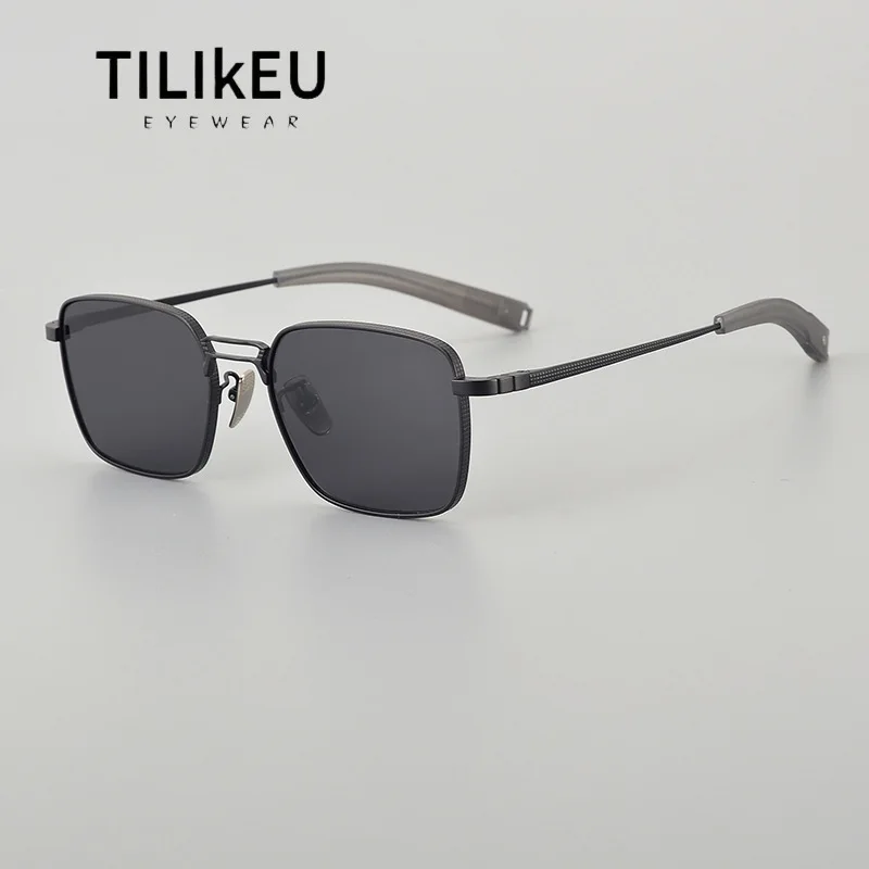 

Новые поляризационные солнцезащитные очки из чистого титана в квадратной оправе с двойным лучом UV400, ретро-трендовые мужские солнцезащитные очки для вождения, путешествий, рыбалки