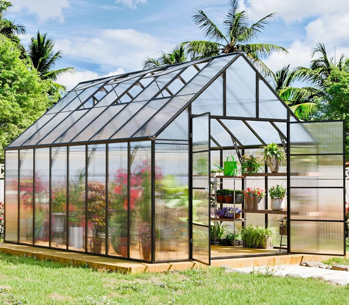 Outdoor Polycarbonate Greenhouse Kit,16x10x10 FT Large Outsides Aluminum Frame Heavy Duty Green House。