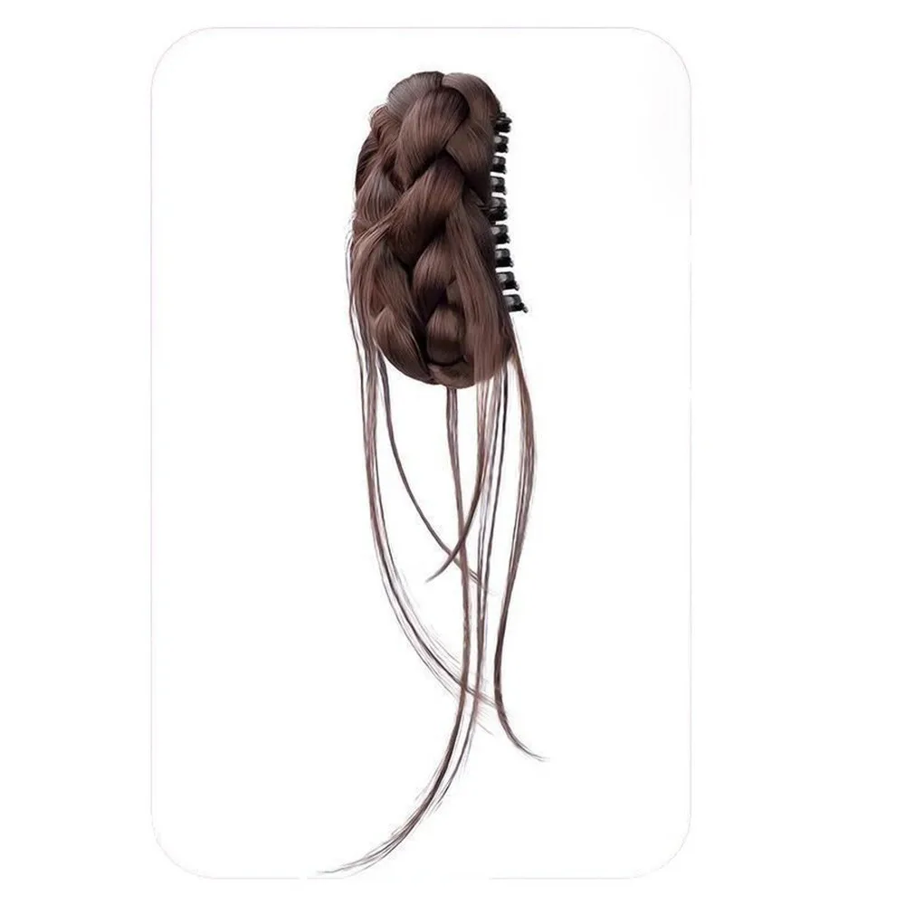 Clip per afferrare la testa del panino intrecciato Parrucca sintetica Elegante barba di drago Teschio alto Top Soffice testa di bocciolo di fiore naturale Stile di capelli a spirale