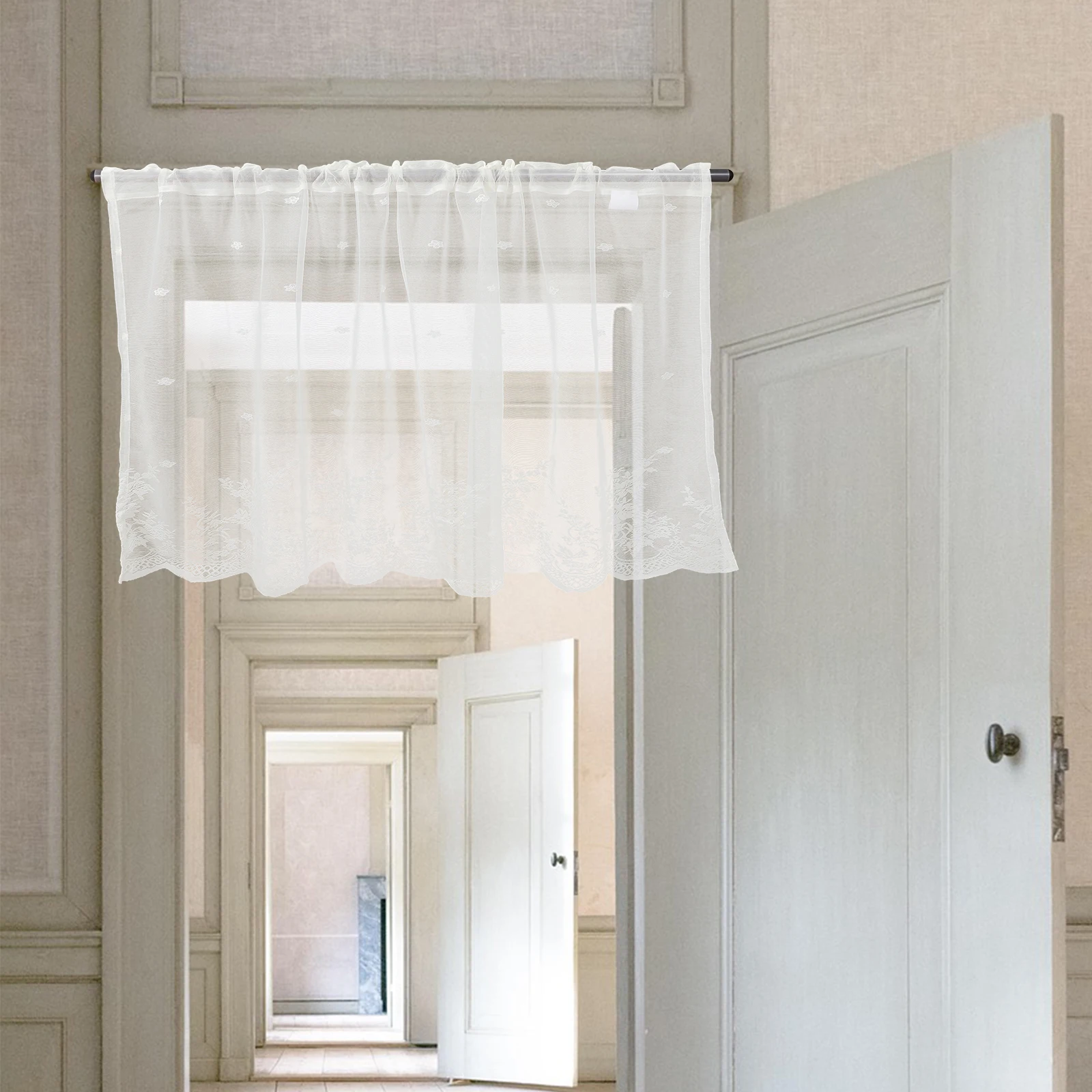 

Short Valance Flower Print Kitchen Window Cafe Curtain Rustic Farmhouse Blackout Small Bathroom Laundry Room Closet Cabinet