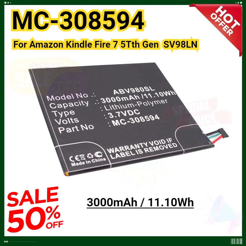 

New MC-308594 Rechargeable Battery for Amazon Kindle Fire 7 5Tth Gen SV98LN Tablet Battery Replacement in Stock ABV980SL