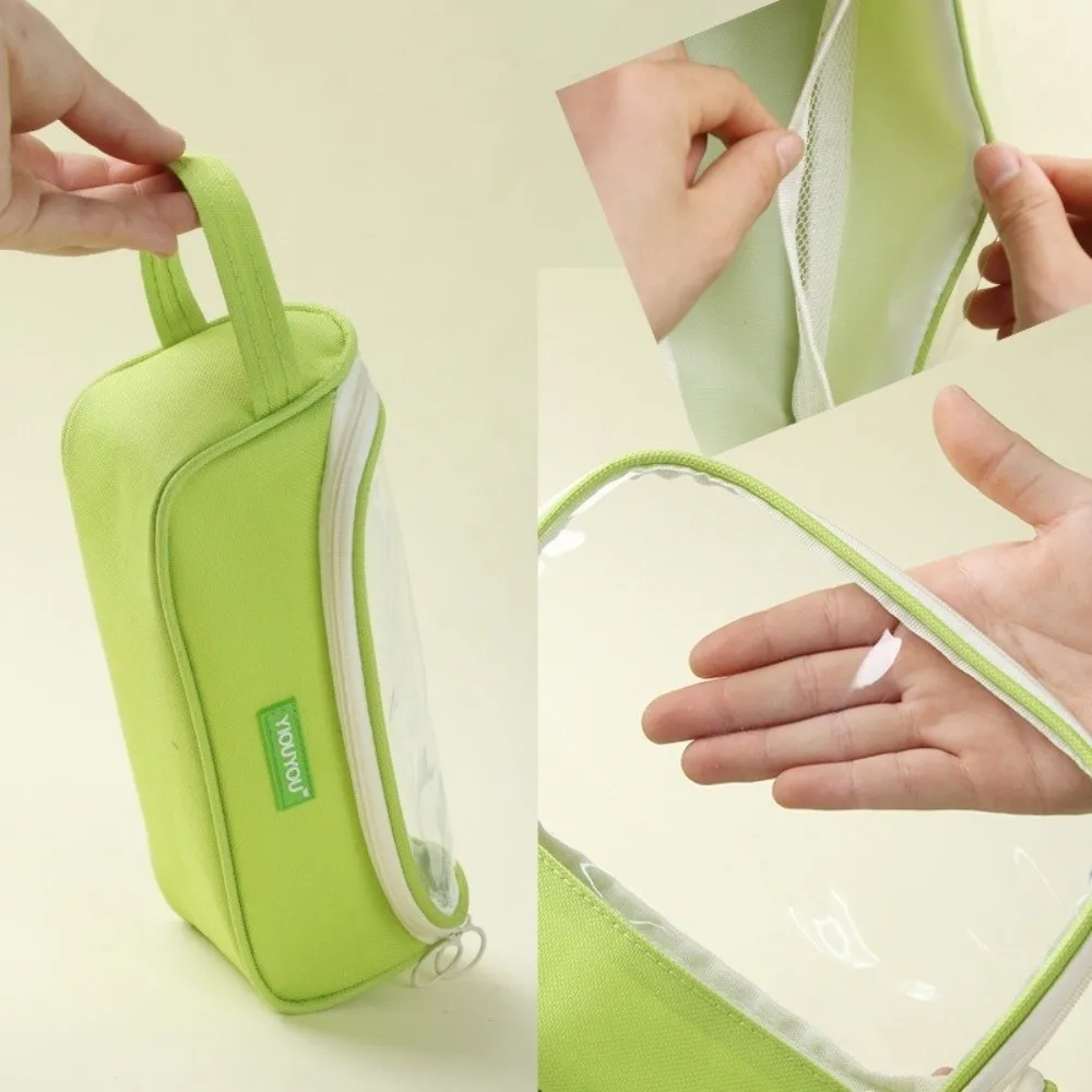 Transparent Window Pencil Case Circle Ring Zipper Reinforced Carry Handle Pen Storage Pouch Large Capacity
