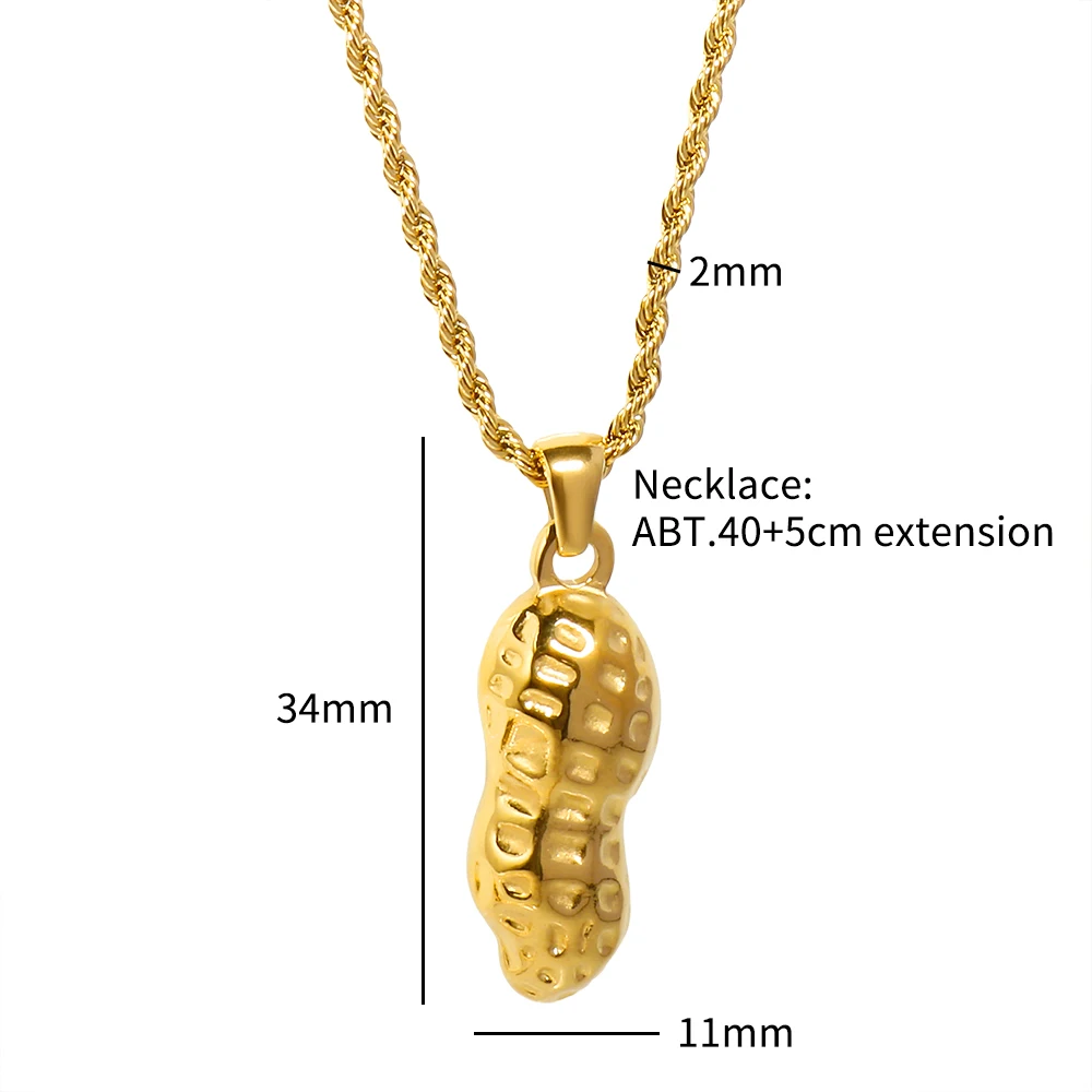 JINHUI Peanut Pendant Classic Fashion Aesthetic Stainless Steel Waterproof Necklace Earring Set Woven Chain Women's Jewelry Gift