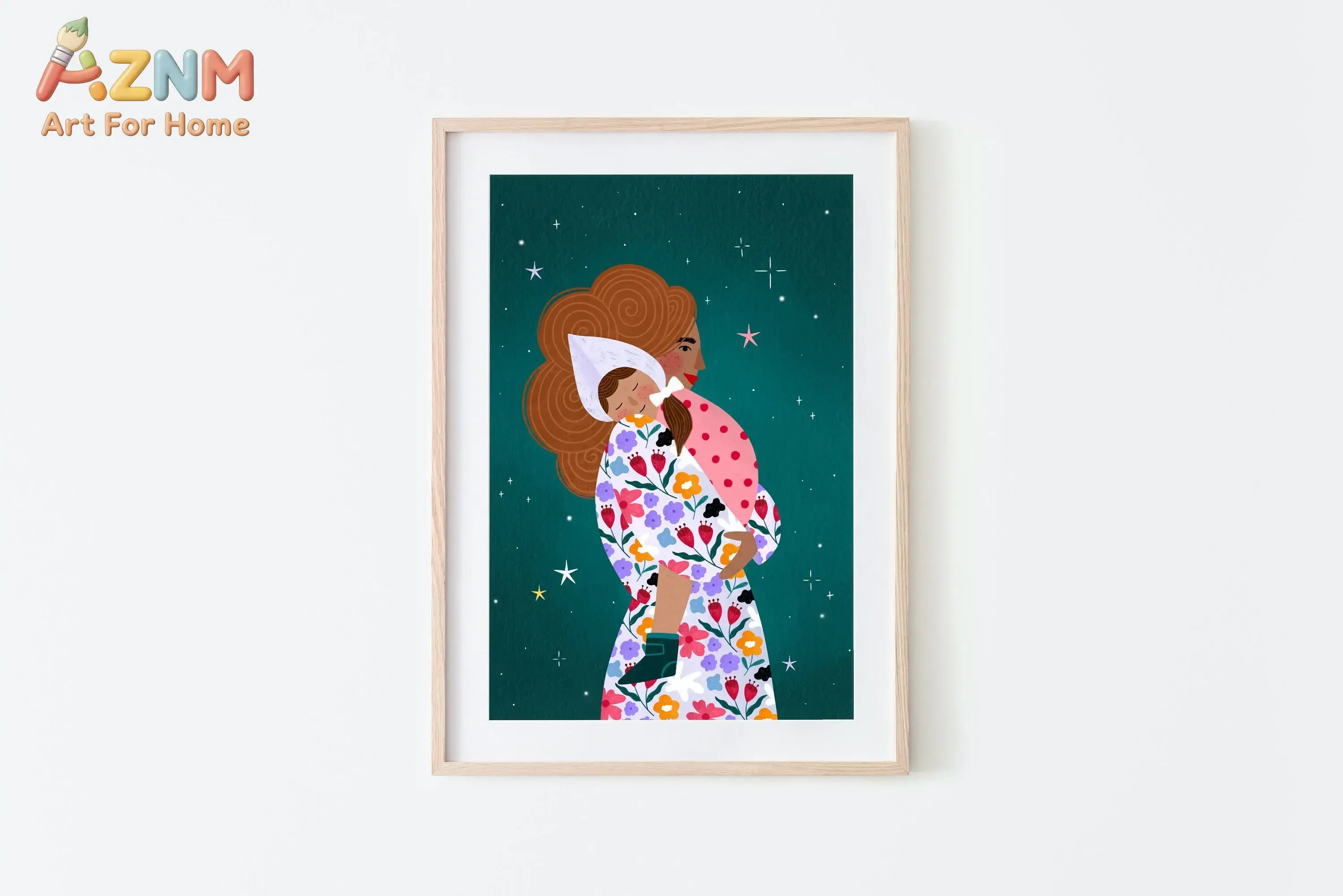 Motherhood Art Print Canvas Painting Young Mum Poster Maternal Love Floral Illustration Nursery Kids Room Decoration