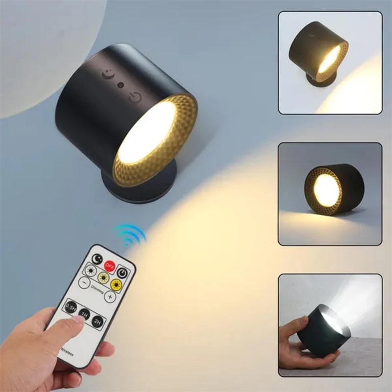 Led Double Head Wall Lamp Touch Control Remote 360 Rotatable USB Recharge Wireless Portable Night Light For Bedroom Reading Lamp