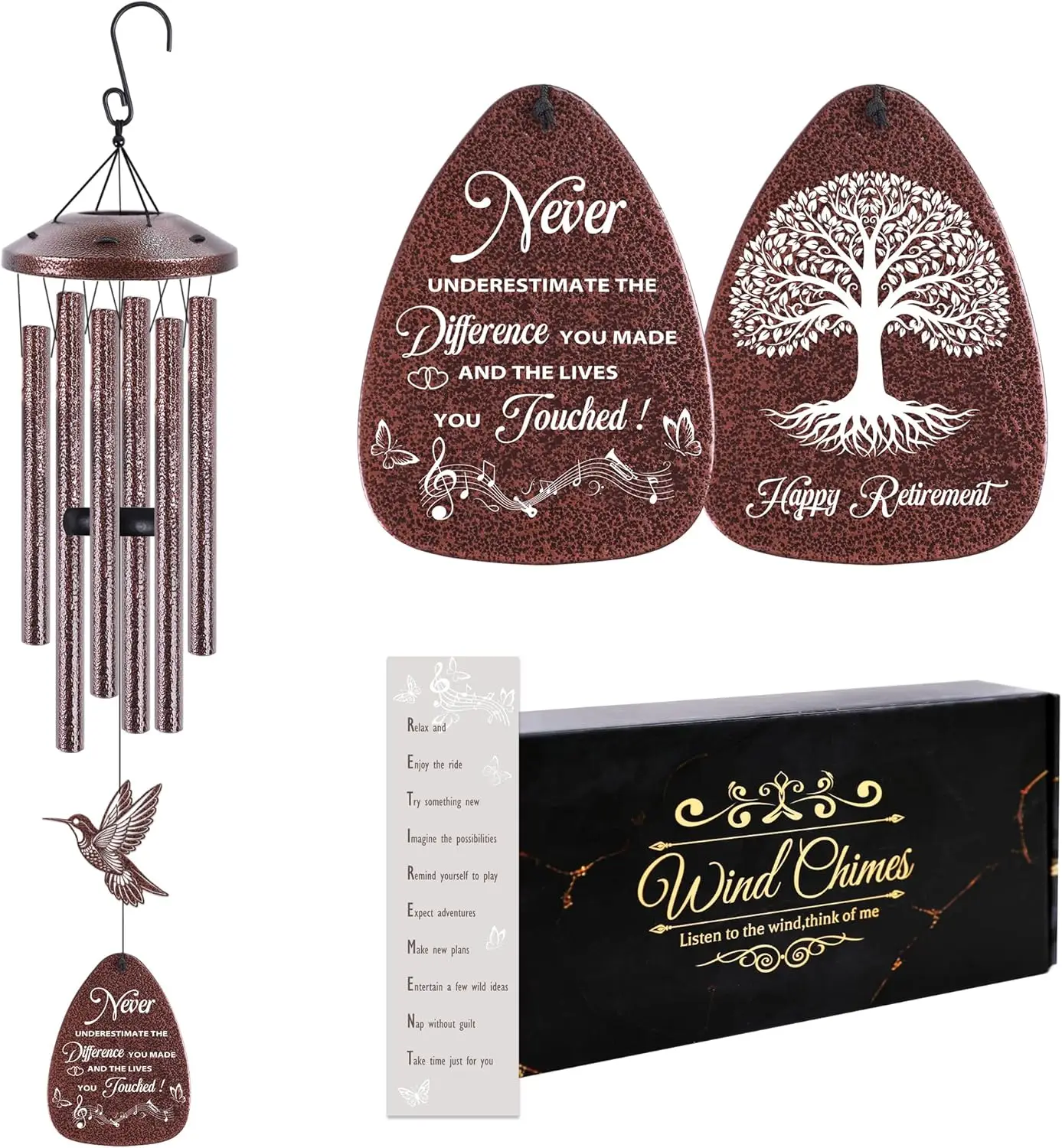 

Оригинальный подарок на пенсию для мужчин и женщин: Ветряной колокольчик с изображением колибри, металлическое украшение для сада, двора и патио.