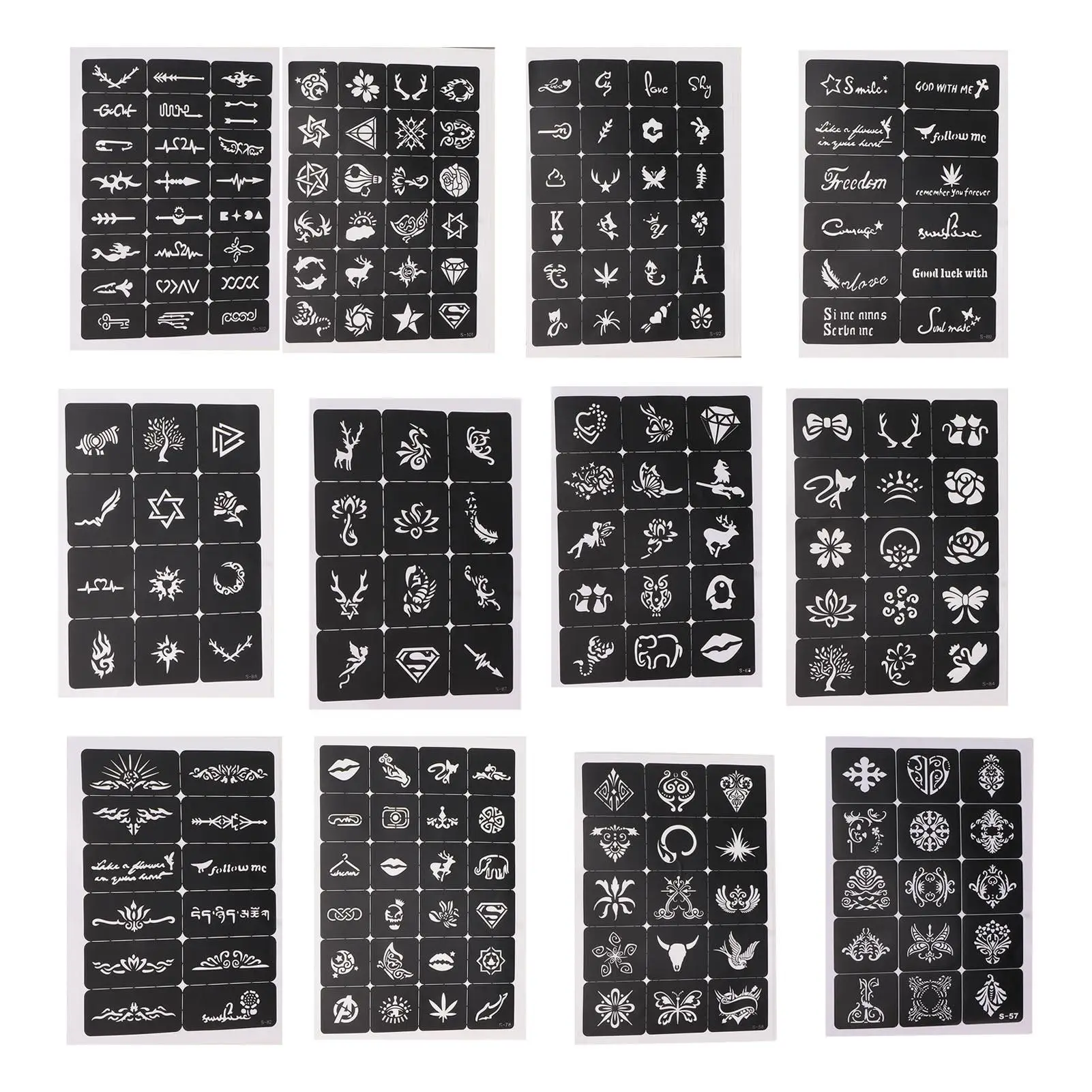 

Водостойкие трафареты для татуировок, 204 узоров, многоразовые трафареты для рисования лица для детей, принадлежности для косплея, вечеринок