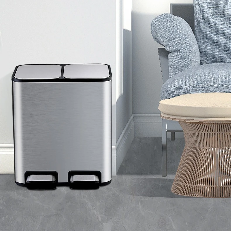 

Мусорный бак 9л + 9л с крышкой, двойная кухня, большой мусорный бак для ванной комнаты, спальни, туалета, мусорные баки из нержавеющей стали, кубик для мусора с педалью