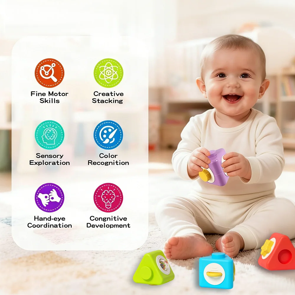 Colored Triangle Stacking Toy for Bbay,Educaitonal Shape & Color Recognition Activity Toys