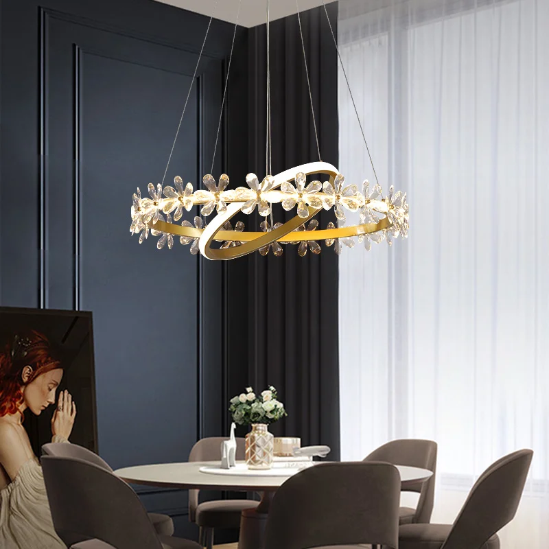 Luz nordic luxo coroa lâmpada de cristal flor led lustre restaurante lâmpada moderna ins tendência estudo banquete salão iluminação da lâmpada