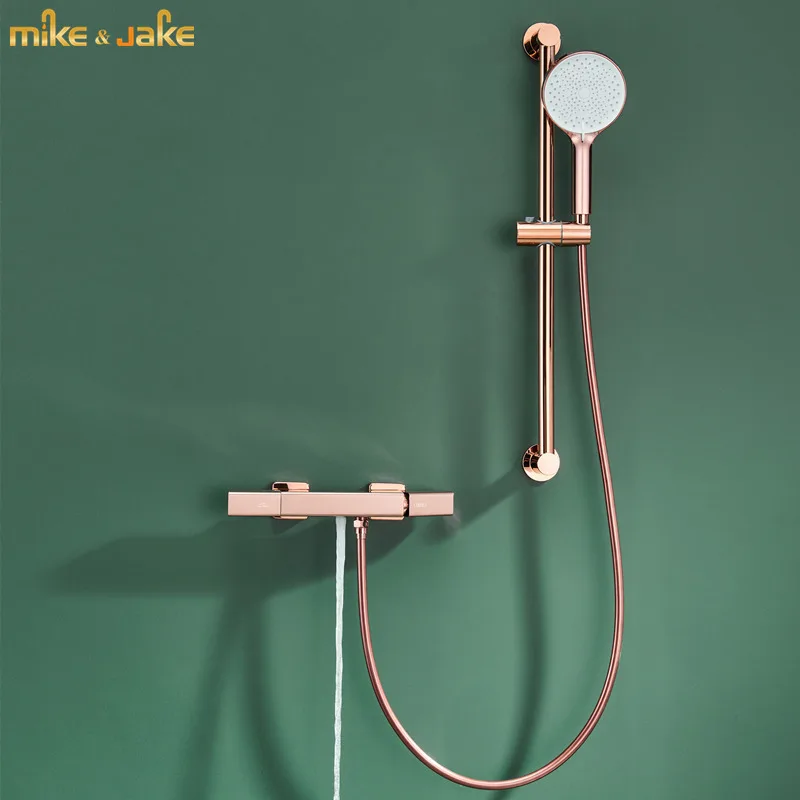 

Rose gold bathtub simple shower set morden bathroom rose red shower mixer set bath hot and cold mixer tap