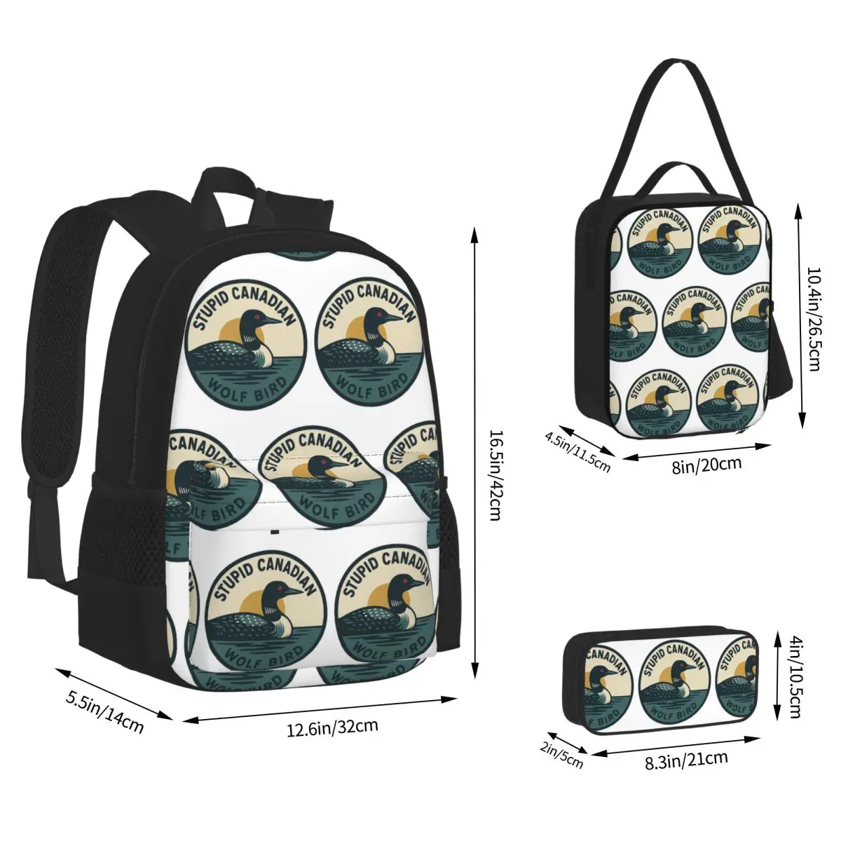 Heated Rivalry Stupid Canadian Wolf Bird Backpacks Boys Girls Bookbag School Bags Rucksack Lunch Bag Pen Bag Three-Piece Set