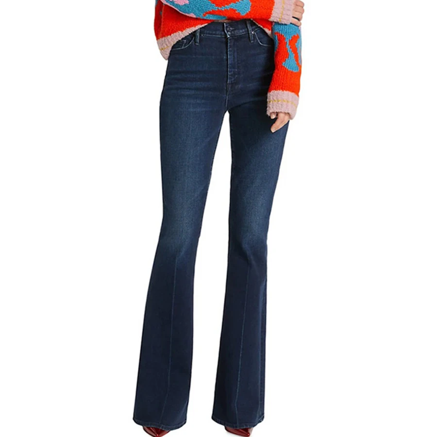 

Maxdutti Woman Clothes French Elegant Commuting Leisure High Waisted Deep Blue Slim Fit Big Flared Jeans Denim Pants For Women