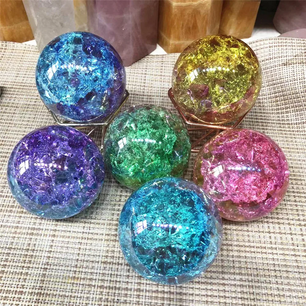 

1 Pc Crystal Rainbow Angel Aura Crack Glass Sphere Ball Carving Reiki Healing Stone For Home Decoration Ornament Jewelry Gift