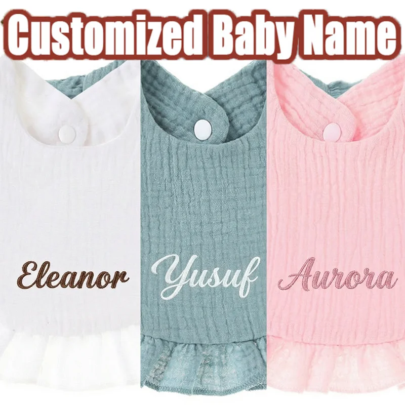 

Индивидуальный хлопковый муслиновый слюнявчик с именной вышивкой для новорожденных (унисекс), идеальный подарок на выписку для девочек и мальчиков