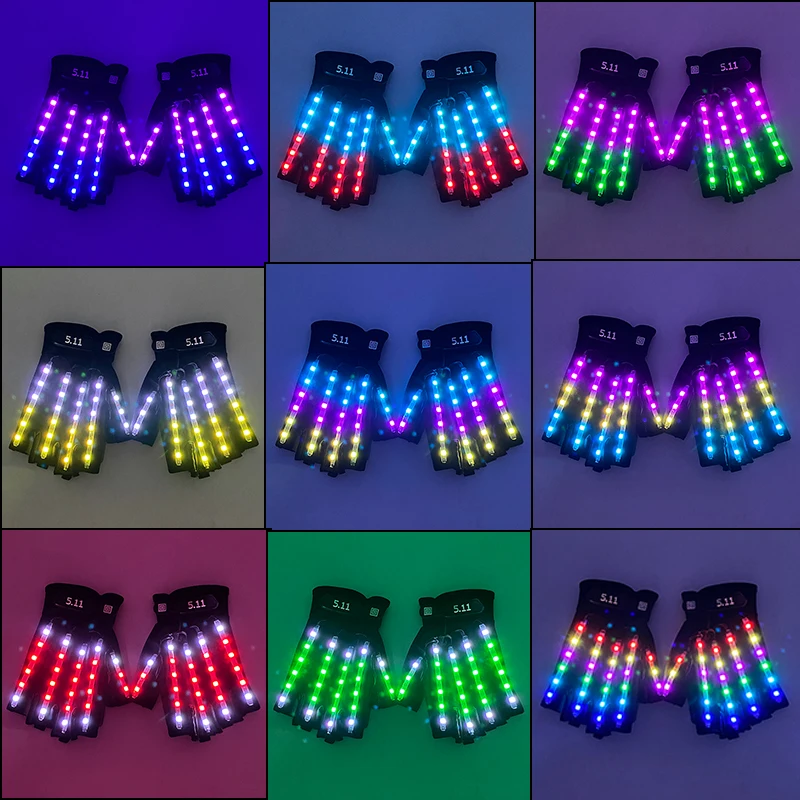 USB Rechargeable LED Glowing Gloves, Colorful Changing Gloves, Bar Party Decoration, Stage Performance Props